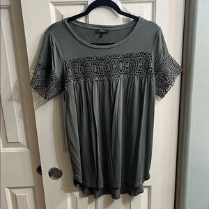 Cato Olive Crochet Accent Blouse